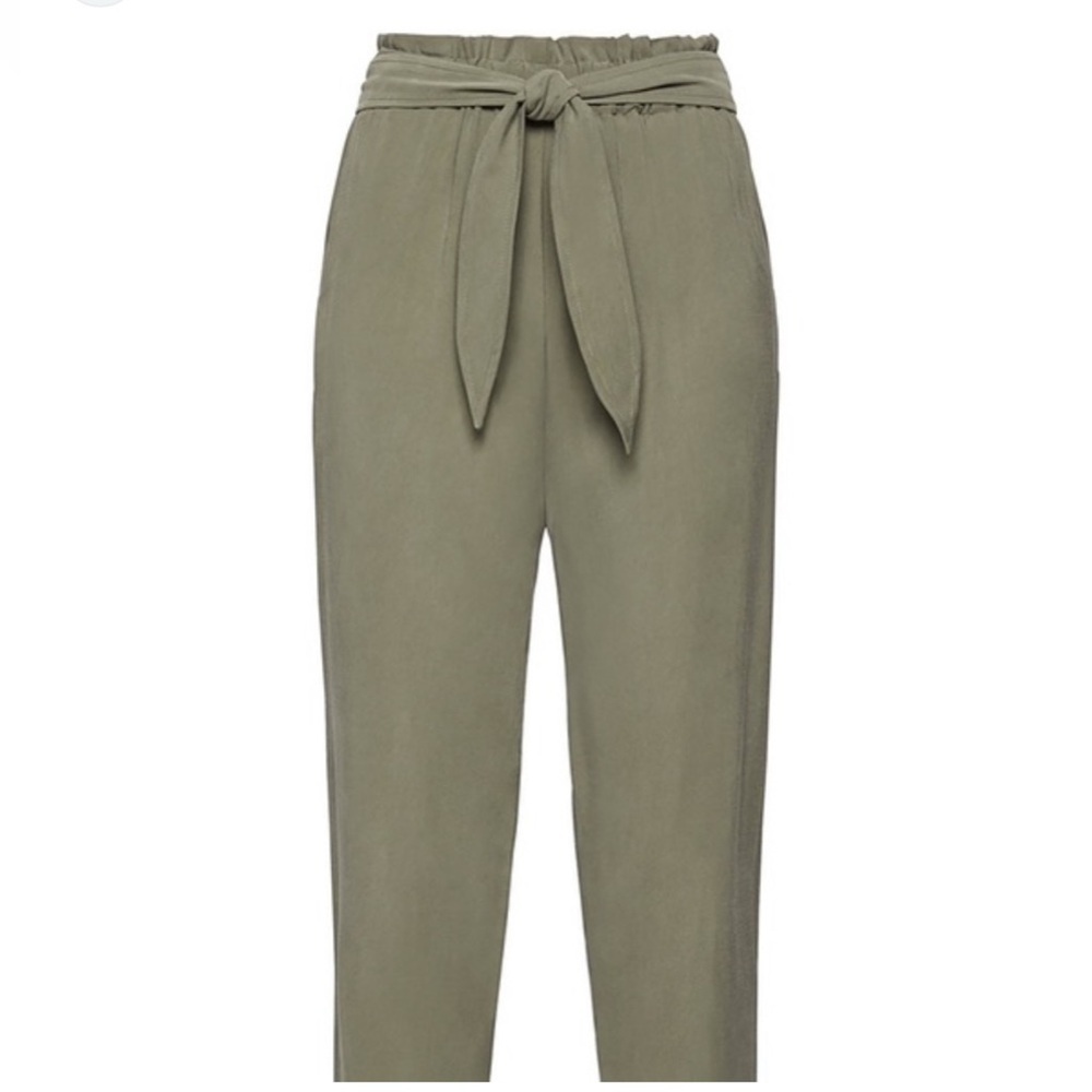 BCBGeneration Olive Army Green Paper Bag Pants Sash Tie Shirred Waist Tapered